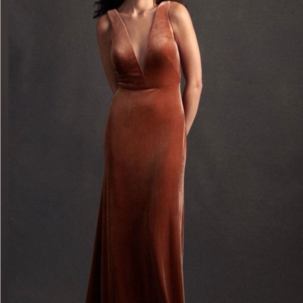 Jenny Yoo Logan Deep-V Velvet Column Gown - Size 4
